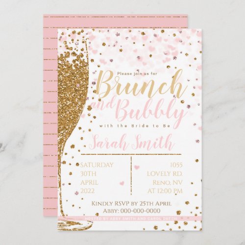 Brunch and Bubbly gold glitter striped backgr Invitation