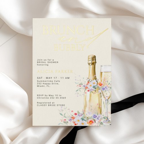 Brunch and bubbly gold wildflower bridal shower foil invitation