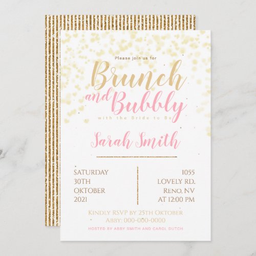 Brunch and Bubbly goldy bubble Invitation