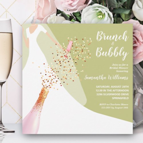 Brunch and Bubbly Green Bridal Shower Invitation