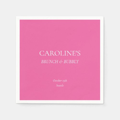 Brunch and Bubbly Hot Pink Bridal Shower Custom Napkins