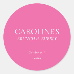 Brunch and Bubbly Hot Pink Bridal Shower Favor Classic Round Sticker