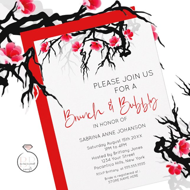 Brunch and Bubbly Japanese Blossom Branch Invitation (Creator Uploaded)