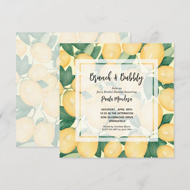 Brunch and Bubbly Lemons Bridal Shower Invitation (Front/Back)