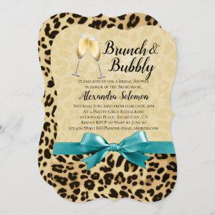 Brunch and Bubbly Leopard Turquoise Bridal Shower Invitation