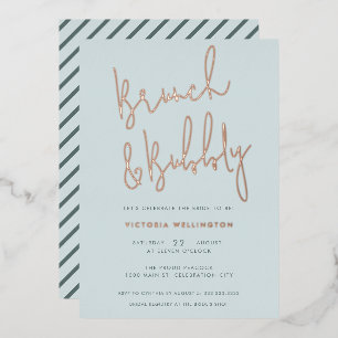 Brunch and Bubbly Light Blue Bridal Shower Gold Foil Invitation