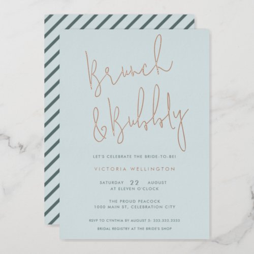 Brunch and Bubbly Light Blue Bridal Shower Gold Foil Invitation