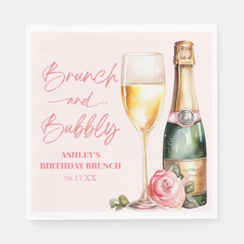 Brunch and Bubbly Mimosa Champagne Birthday Brunch Napkins