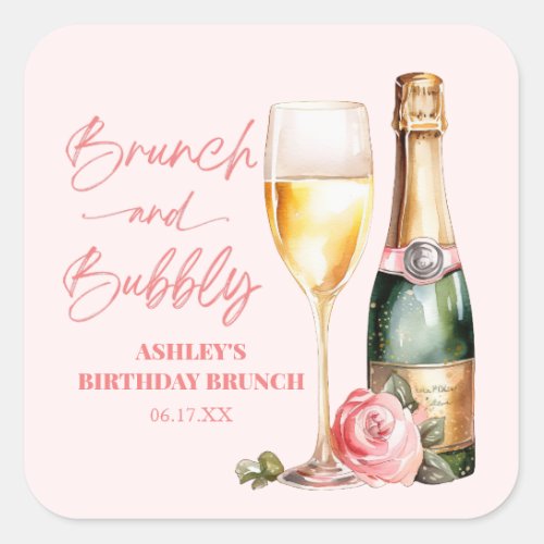 Brunch and Bubbly Mimosa Champagne Birthday Brunch Square Sticker