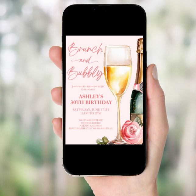 Brunch and Bubbly Mimosa Champagne Birthday Party Invitation (Front Digital)