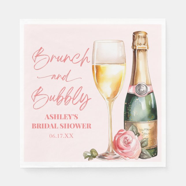 Brunch and Bubbly Mimosa Champagne Bridal Shower Napkins (Front)