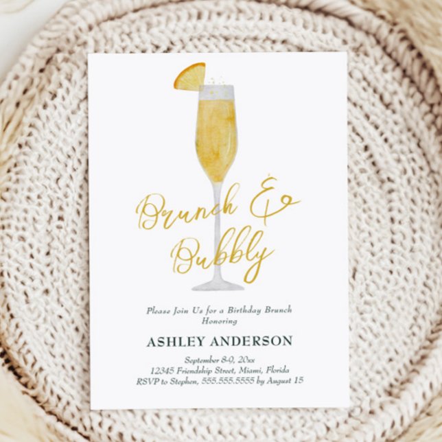 Brunch and Bubbly Mimosa Cocktail Birthday Party Invitation (Creator Uploaded)