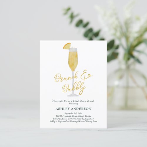 Brunch and Bubbly Mimosa Cocktail Bridal Shower Postcard