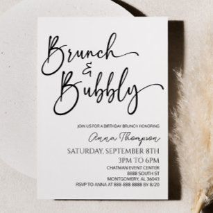 Brunch and Bubbly Minimal Birthday Brunch Party Invitation