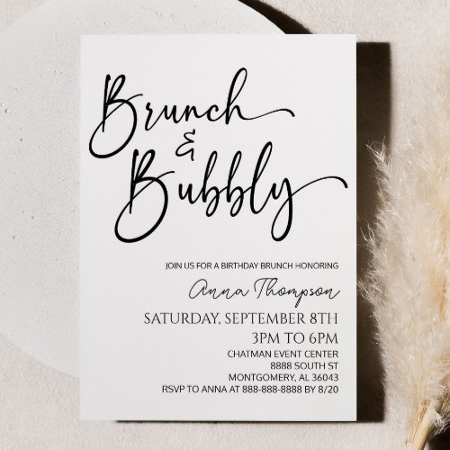 Brunch and Bubbly Minimal Birthday Brunch Party Invitation