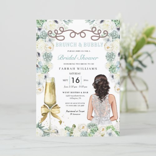 Brunch and Bubbly Mint Green Cacti Bridal Shower Invitation