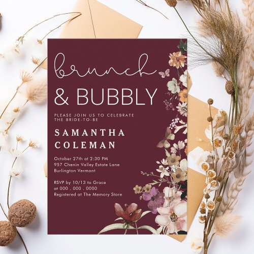 Brunch and Bubbly Modern Script Boho Bridal Shower Invitation