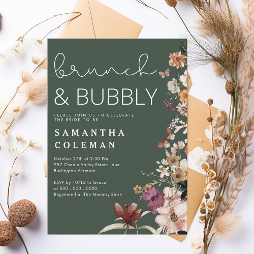 Brunch and Bubbly Modern Script Boho Bridal Shower Invitation