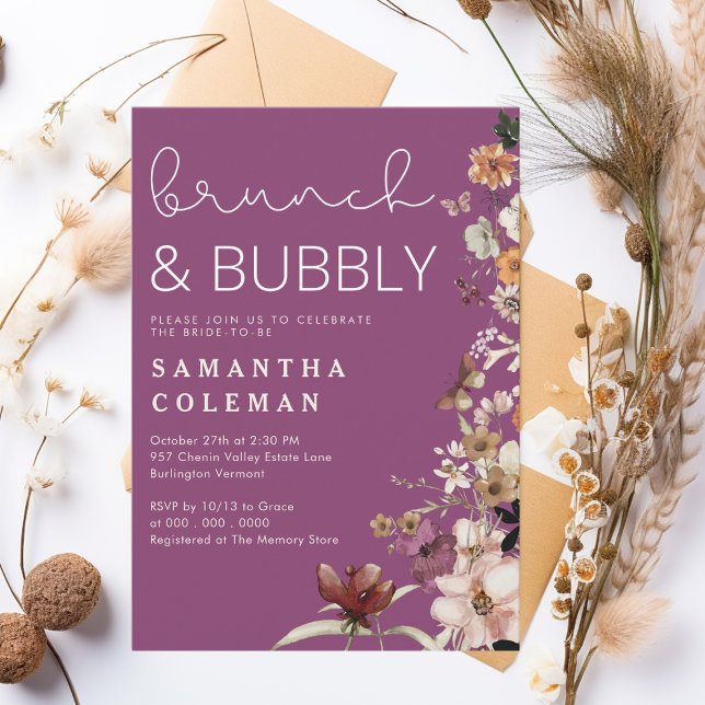 Brunch and Bubbly Modern Script Boho Bridal Shower Invitation (Creator Uploaded)