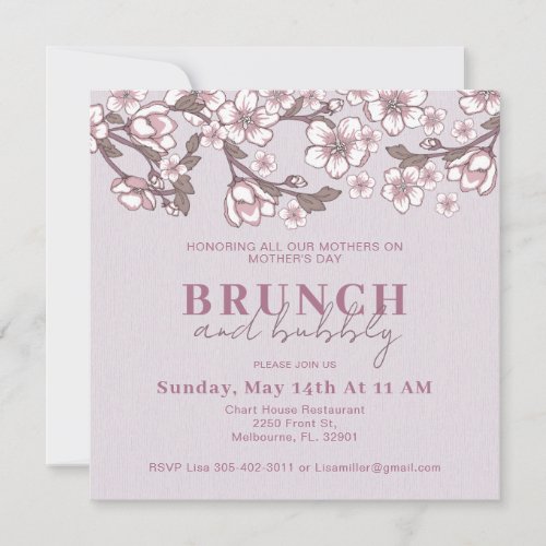 Brunch and Bubbly Mothers Day Brunch Invitation
