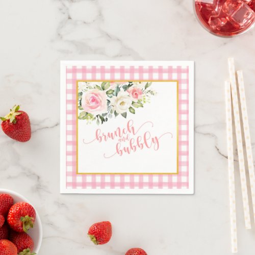 Brunch and Bubbly Napkin _ Pink Text Gingham