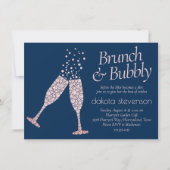 Brunch and Bubbly | Navy Blue Blush Pink Shower Invitation (Front)