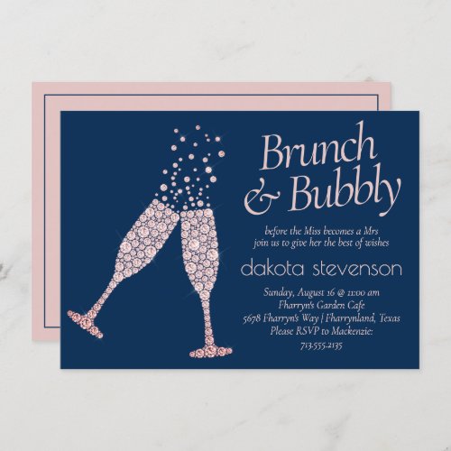 Brunch and Bubbly  Navy Blue Blush Pink Shower Invitation