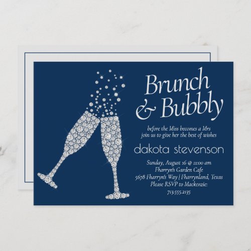 Brunch and Bubbly  Navy Blue Silver Gray Shower Invitation