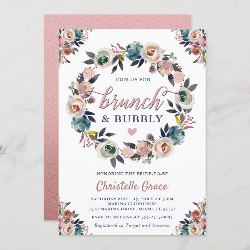 Brunch and Bubbly Navy Dusty Pink Bridal Shower Invitation