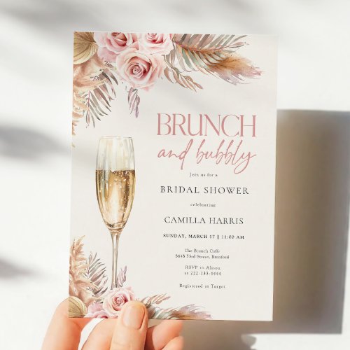 Brunch and Bubbly Pampas Grass Bridal Shower Invitation