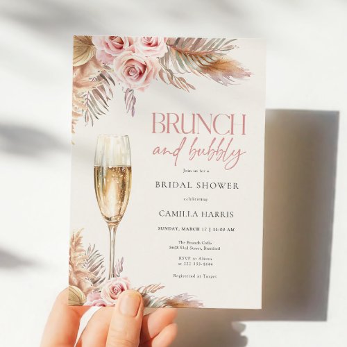 Brunch and Bubbly Pampas Grass Bridal Shower Invitation