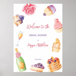 Brunch and bubbly patisserie bridal shower welcome poster
