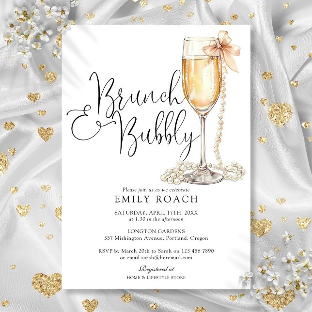 Brunch And Bubbly Pearls Bridal Shower Invitation (Brunch And Bubbly Pearls Bridal Shower Invitation)