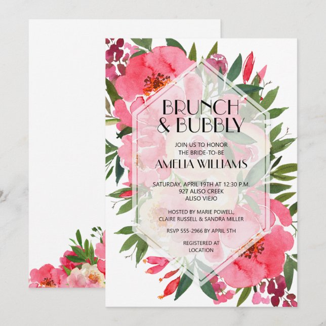 Brunch and Bubbly Peonies Bridal Shower Invites (Front/Back)