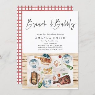 Brunch and Bubbly Picnic BBQ Red Plaid Baby Shower Invitation