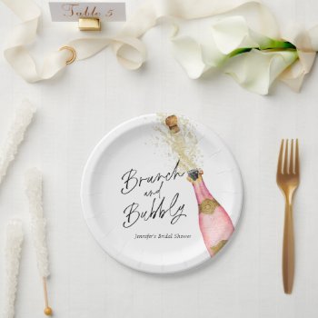 Brunch And Bubbly Pink And Gold Bridal Shower  Paper Plates by CavaPartyDesign at Zazzle