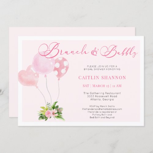 Brunch and Bubbly Pink Balloon Bridal Shower Invitation