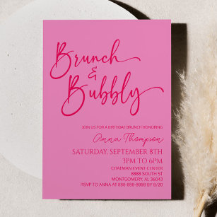 Brunch and Bubbly Pink Birthday Brunch Party Invitation