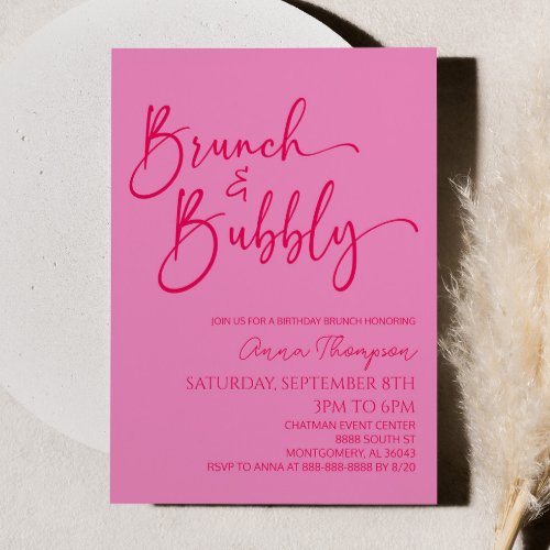 Brunch and Bubbly Pink Birthday Brunch Party Invitation