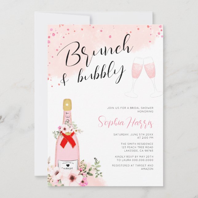 Brunch And Bubbly Pink Bridal Shower Invitation (Front)