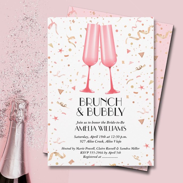 Brunch and Bubbly Pink Bridal Shower Invitation (Brunch and Bubbly pink champagne bridal shower invitations)