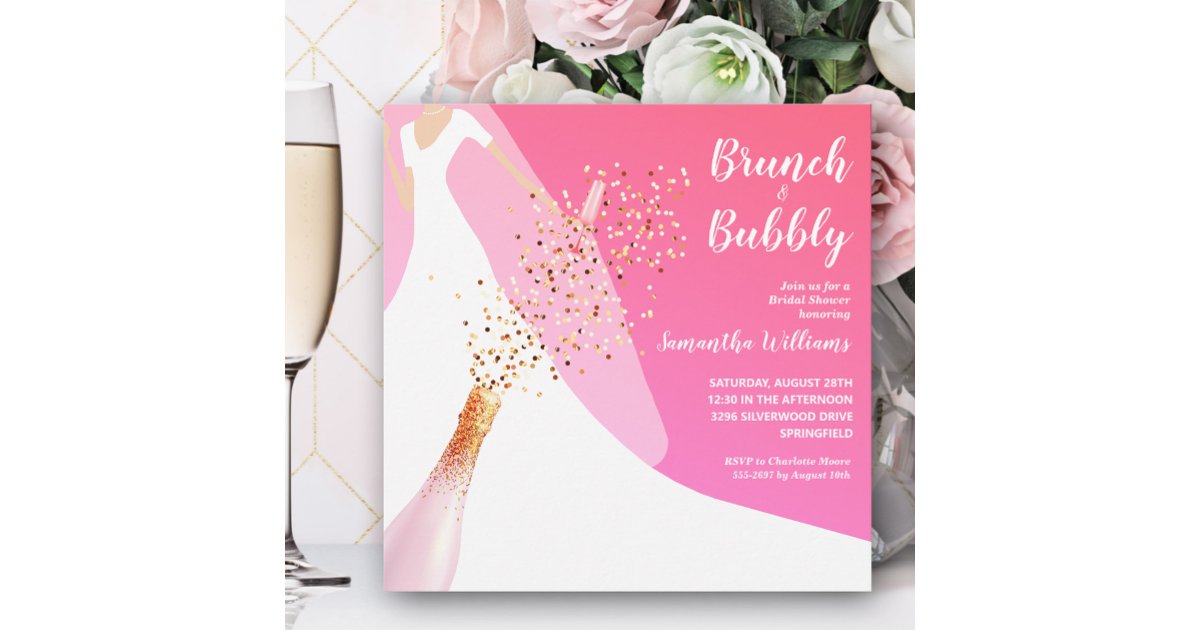 Brunch and Bubbly Pink Bridal Shower Invitation | Zazzle