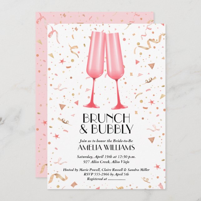 Brunch and Bubbly Pink Bridal Shower Invitation (Front/Back)