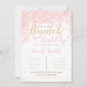 Brunch and Bubbly pink bubbles, hearts and glitter Invitation