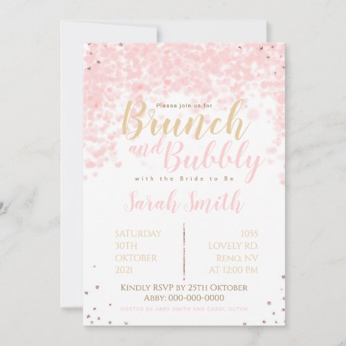 Brunch and Bubbly pink bubbles hearts and glitter Invitation