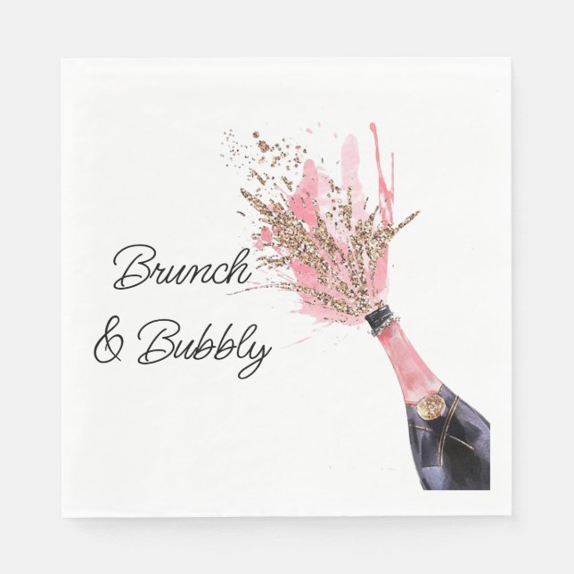 Brunch and Bubbly Pink Champagne Bridal Shower  Napkins (Front)