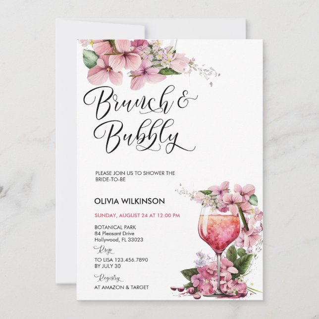 Brunch and Bubbly | Pink Cocktail Invitation (Front)