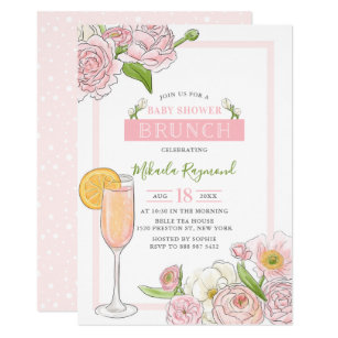 Brunch Baby Shower Invitations Zazzle Brunch And Bubbly Pink Fl Baby Shower Invitation
