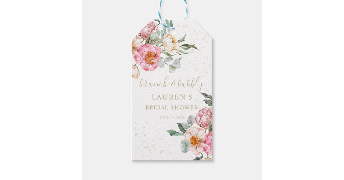Brunch and Bubbly Pink Floral Bridal Shower Favors Gift Tags | Zazzle