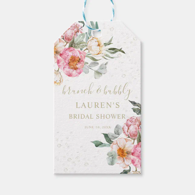 Brunch and Bubbly Pink Floral Bridal Shower Favors Gift Tags | Zazzle